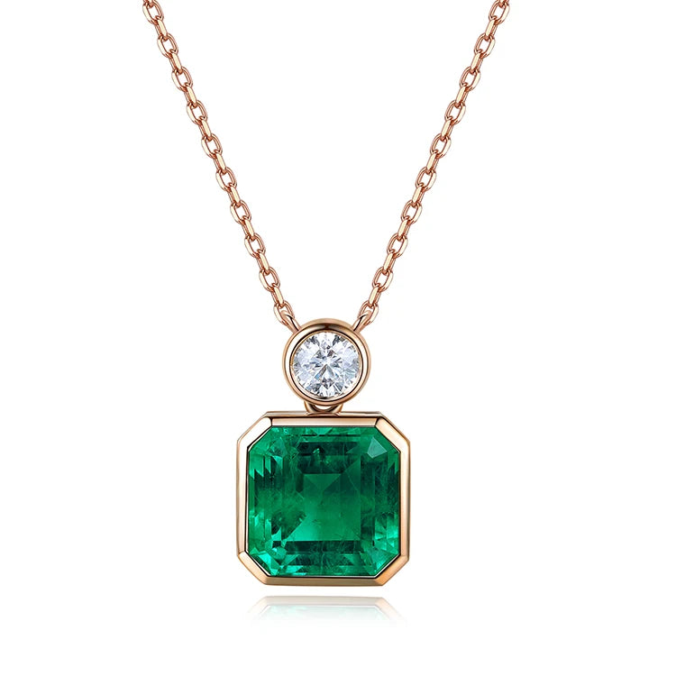 Gemfiori Trendy 3CT Square Shape Lab Grown Emerald Real Gold Chains Jewelry 18k Solid Gold Necklace