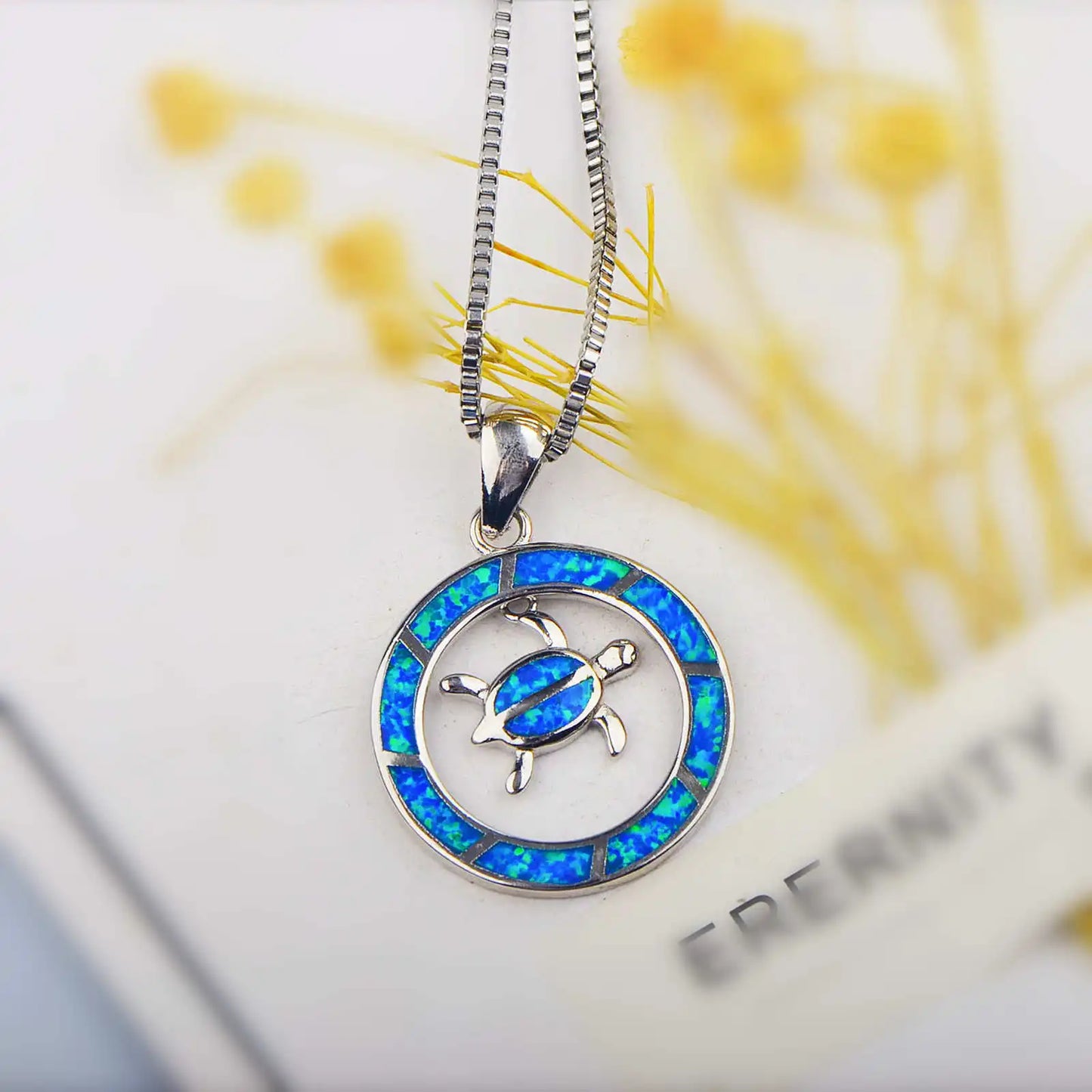 Sparkle Turtle Opal Necklace | Trendy European American Style Blue Gem Sweater Chain