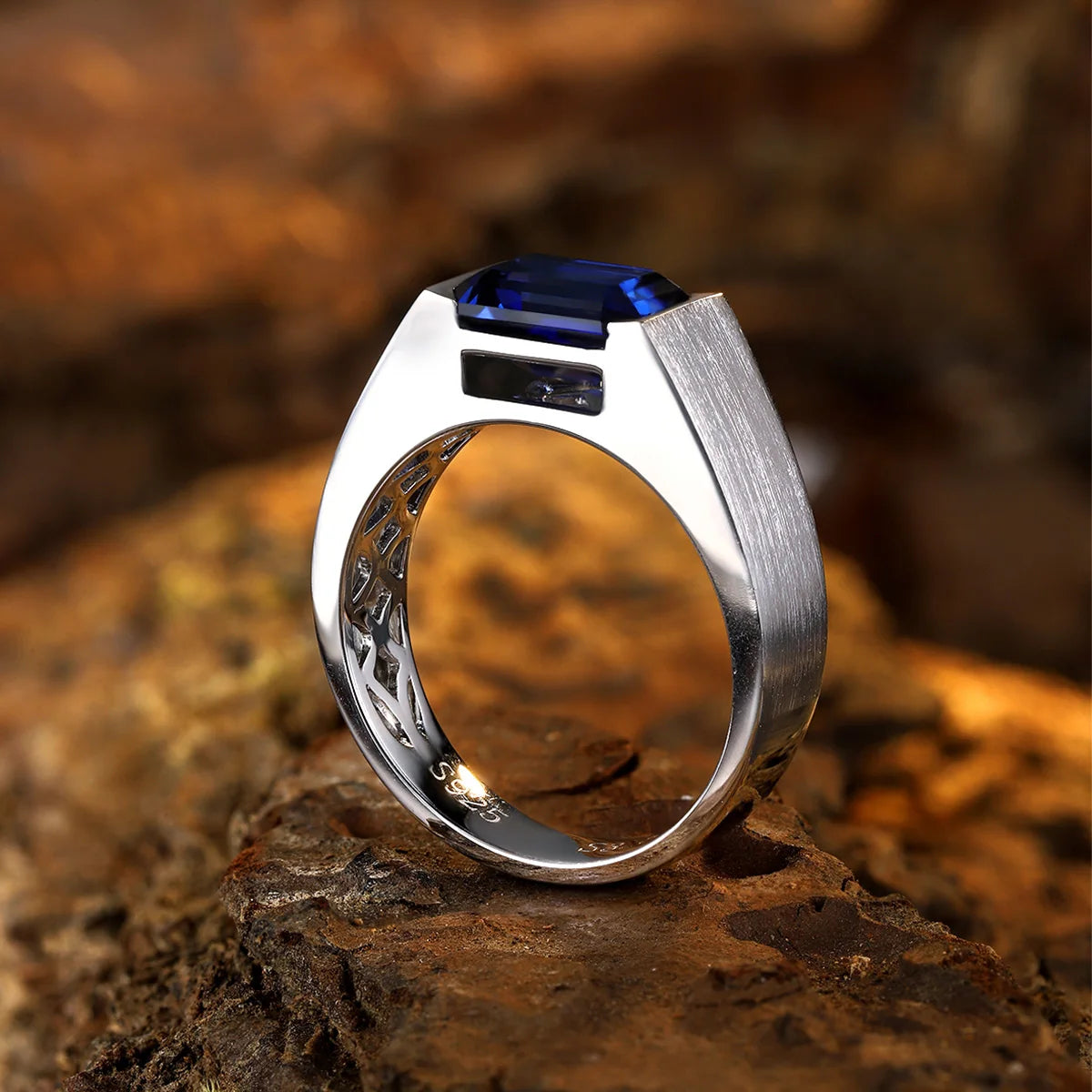Gemfiori Gemstone 925 Sterling Silver Rings Lab Grown Sapphire Engagement Rings