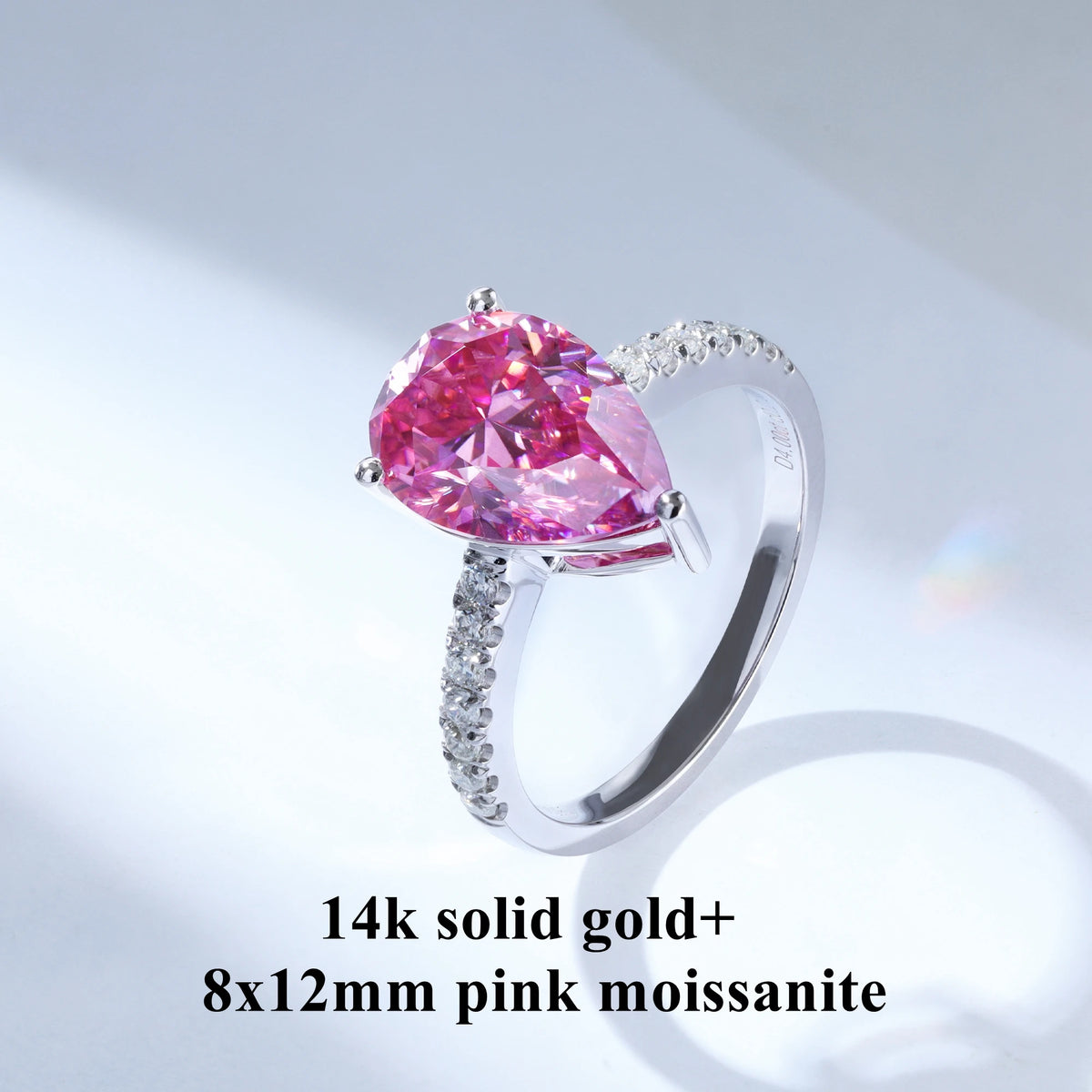 Gemfiori Luster Gorgeous Engagement 925 Sterling Silver 4.0ct Teardrop Shape Moissanite 10K/14K/18K Pink Pear Cut Moissanite Gold Ring
