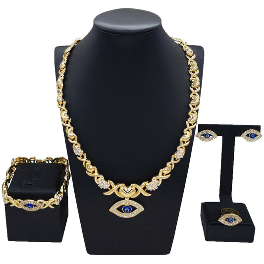 Zhuerrui Hot Selling Eye Picture Necklace Set Dubai Ladies Popular Gold Jewelry Set American Wedding Party Accessories X0201