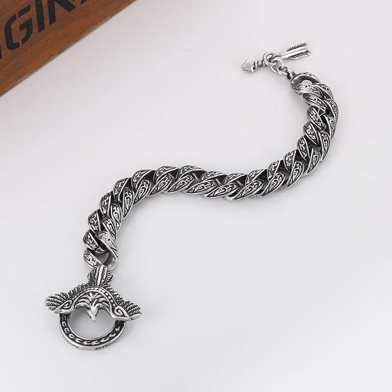 VIKING Eagle & Arrow Cuban Link Bracelet – Silver Stainless Steel