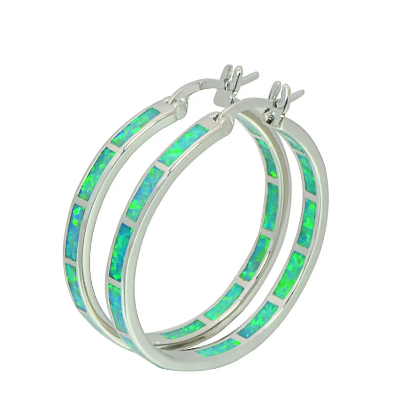 Elegant Aobao Women's Brass Geometric Bohemian Christian Drop Earrings Silver Plated Opal 30mm Multi-Hue Design Dainty Gift