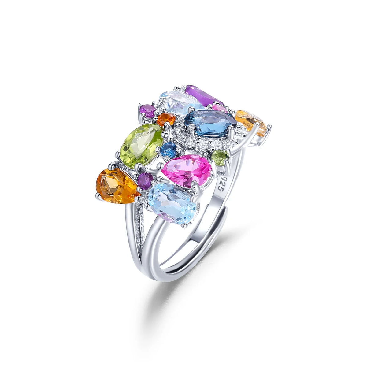 ArtistA A4014 Abding Genuine 100% 925 Sterling Silver Jewelry Set Mix Gemstone Earrings Adjustable Ring