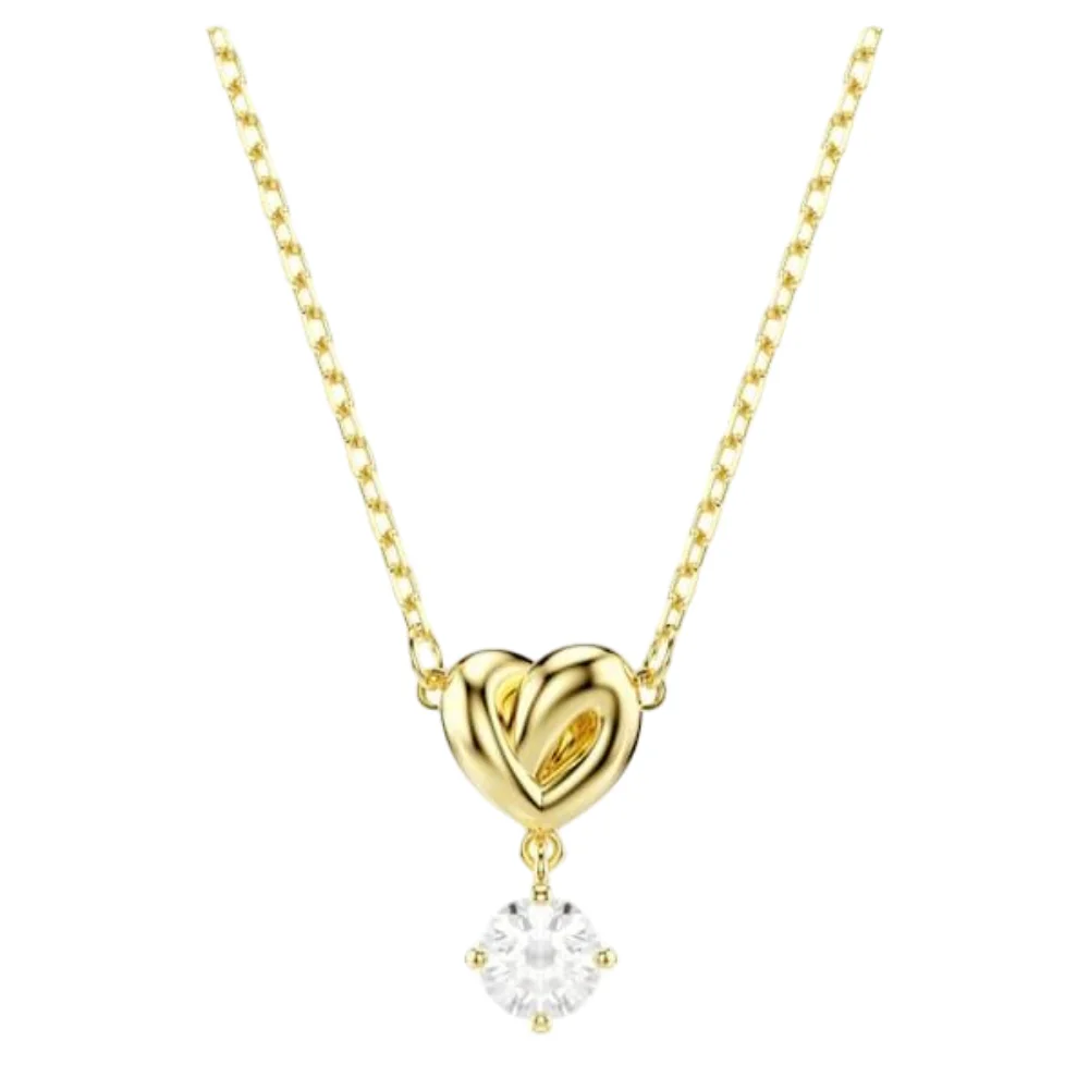 S&S Dainty Love Heart Pendant Necklace, Cubic Zirconia Key Interlocking Necklace Romantic Gift for Her