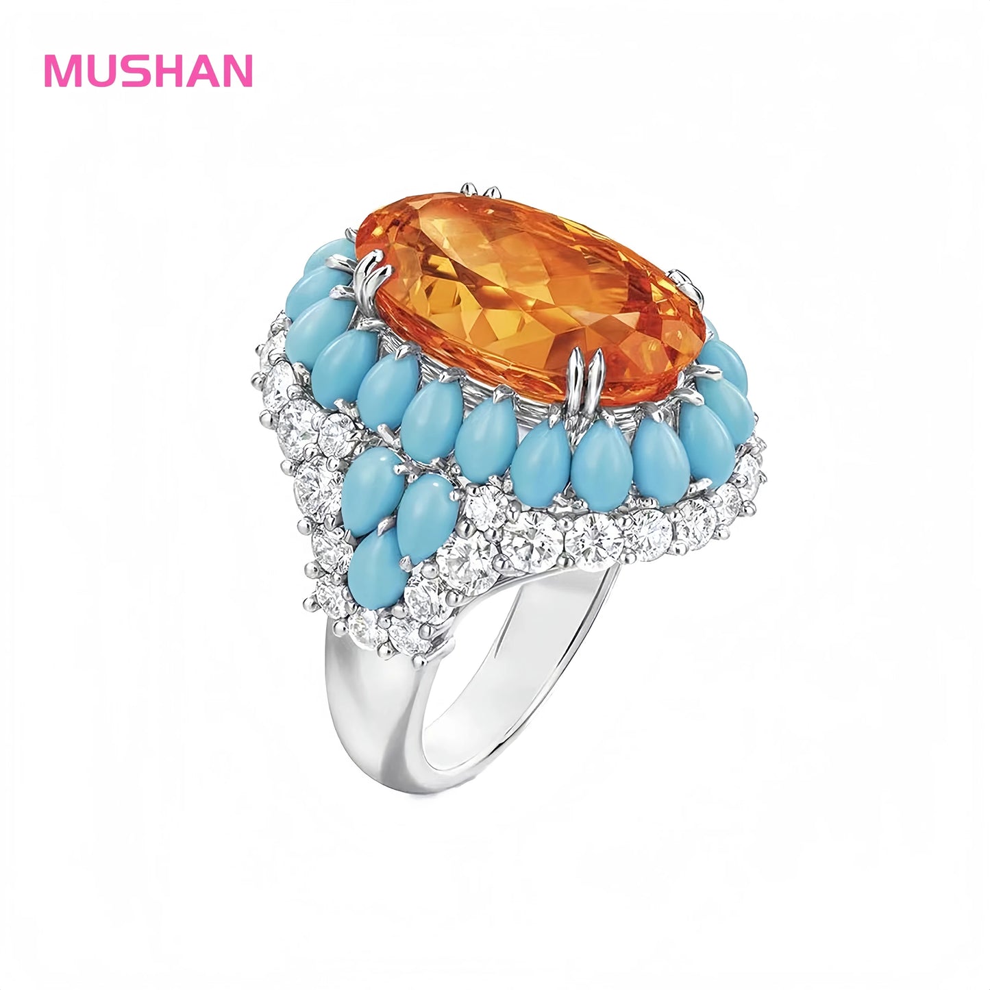MUSHAN Jewelry Factory 925 Silver Jewelry Engagement Blue Turquoise Ring S 925 Sterling Silver Orange High Carbon Diamond Rings