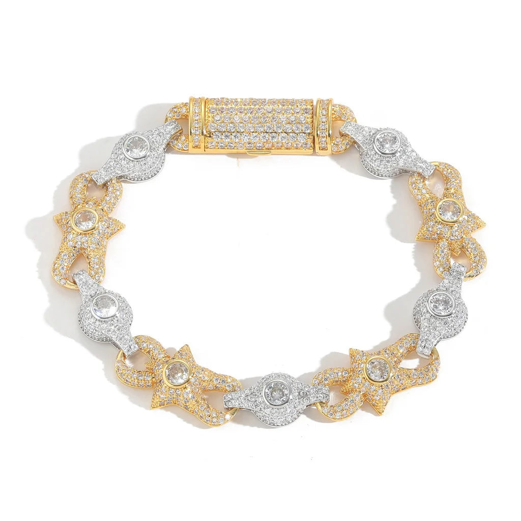 Hot Selling Hip-hop Bracelet 10mm Eye Cuban Chain Dual Color Zircon Creative Niche Men's and Women's Jewelry Party Gifts