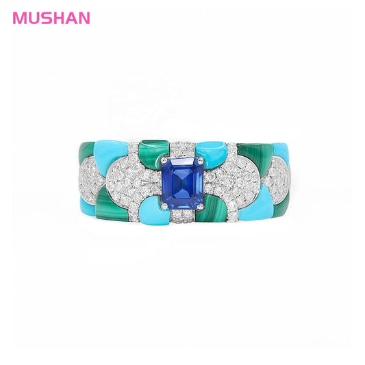 MUSHAN High Quality 925 Sterling Silver Wedding Ring High Carbon Diamond Luxury Pave Setting Blue Color Women's Engagement Ring