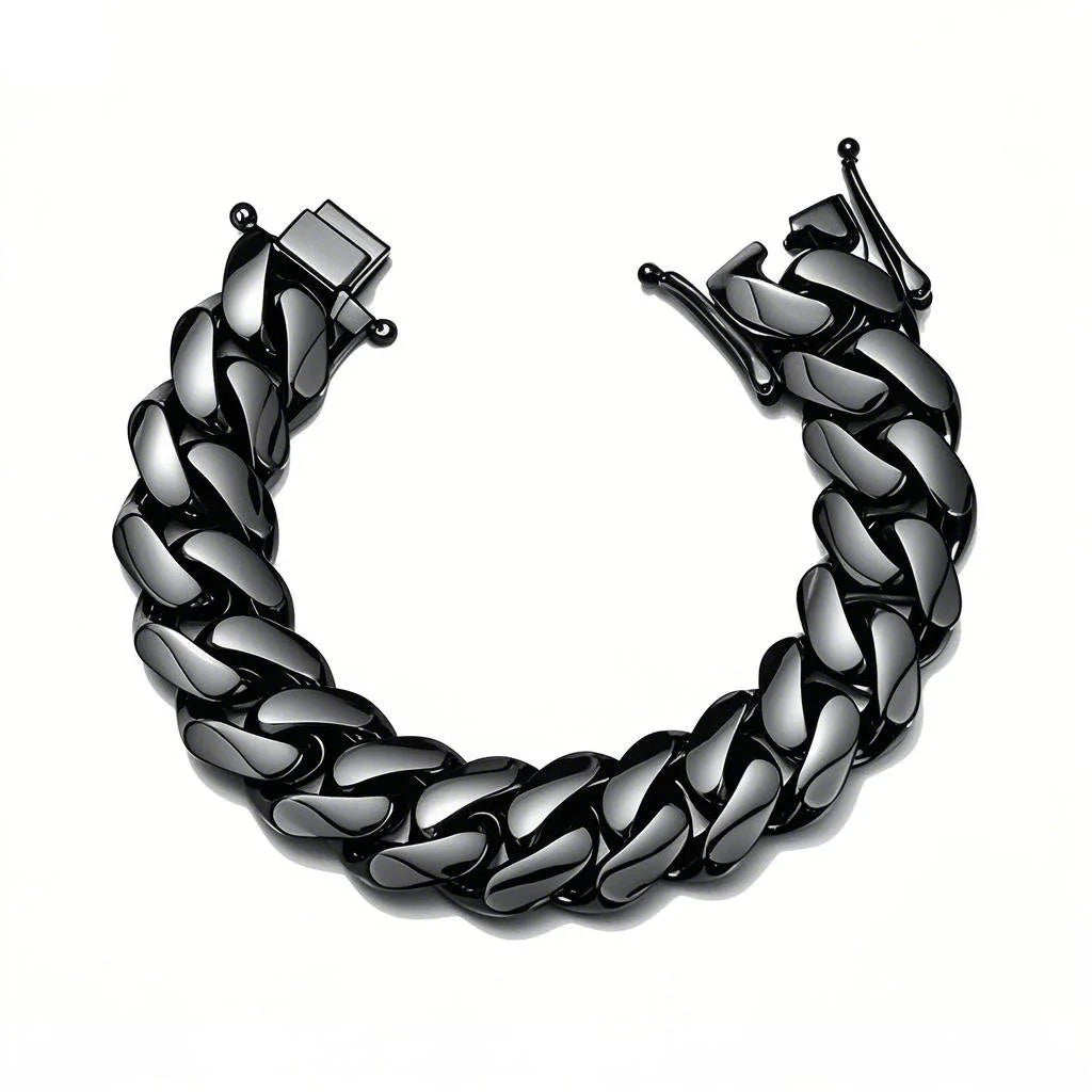 REBEL Fashion Stainless Steel Jewelry Hip Hop Black Gun Plated Heavy Thick Chunky Stainless Steel Men's Cuban Link Chain Bracelet