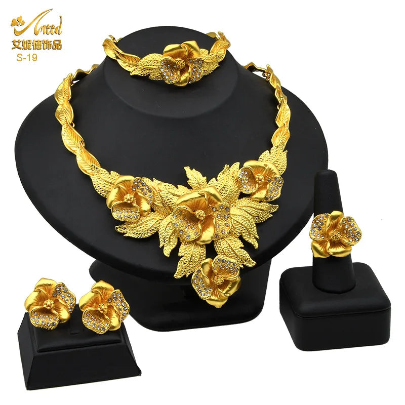 Gold Heart Bridal Jewellery Set | Necklace, Bracelet, Earrings & Ring | 24 Style Options