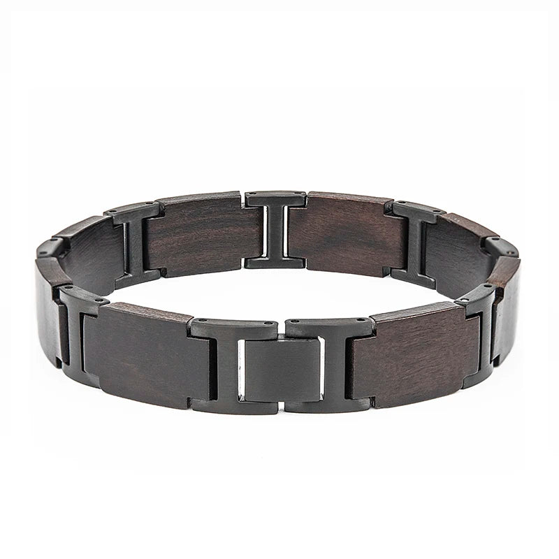 S&S Personalized Custom Name Engraved Stainless Steel & Wooden Chain Link Casual/Sporty Bracelet Gift Men Women Model S03