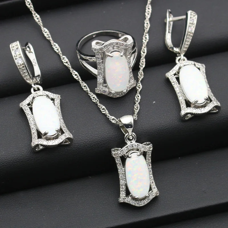 XOTICA Women's Jewelry Blue White Zircon Earrings Pendant Necklace Ring Sets Alloy Platinum Plated Wedding Party Engagement Gift