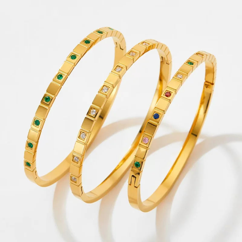 Classic womens accessories inlaid with colorful zircon stainless steel jewelry 18K gold-plated Indian bracelet