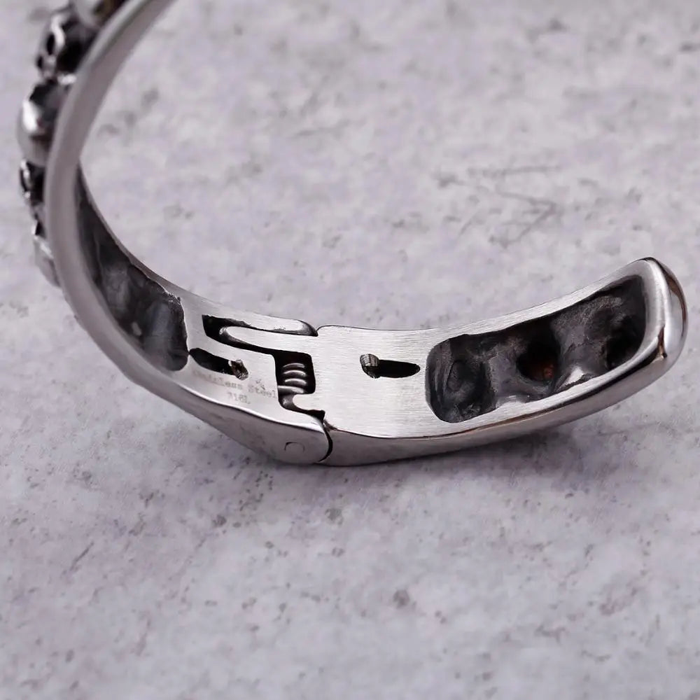 KALEN Stainless Steel Punk Skeleton Open Cuff Bangles Men