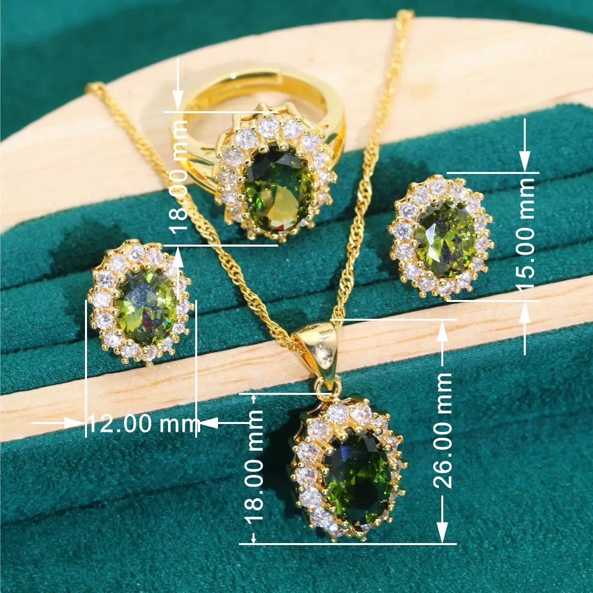 XOTICA Classical Gold Olive Green Jewelry Set Zircon for Wedding Date Includes Earrings Necklace Bracelet Birthday Gifts for Women