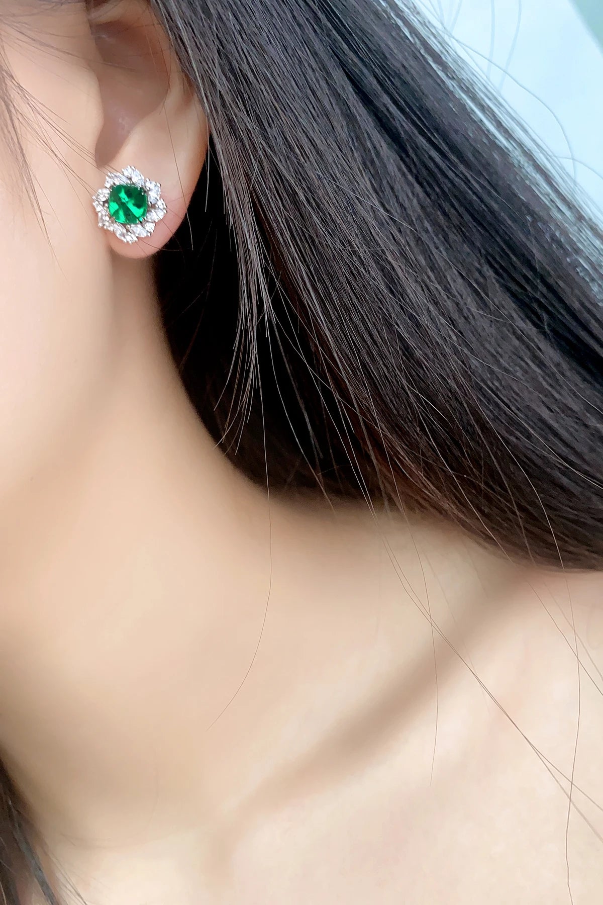 Gemfiori Lab Grown Emerald Earrings Women's Earrings Lab Made Emerald Earrings Lady Use