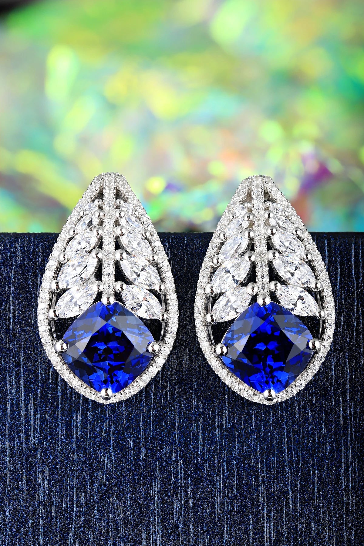 Gemfiori China Factory New Design Style Colored Gemstone Cultivated Sapphire Earrings