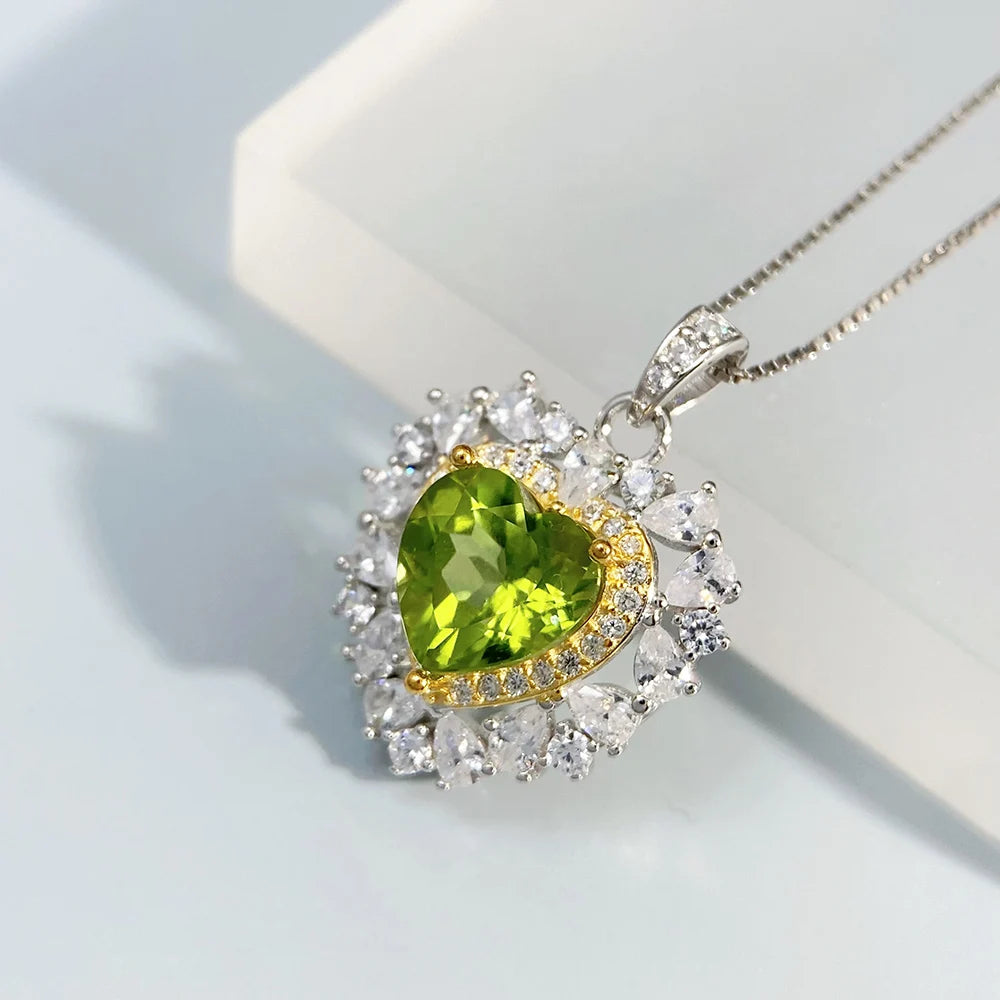 Gioiellieri Vintage Peridot Pendant with 925 Sterling Silver Real Natural Green Gemstone Jewelry for Women Birthday Anniversary Gift Stamped