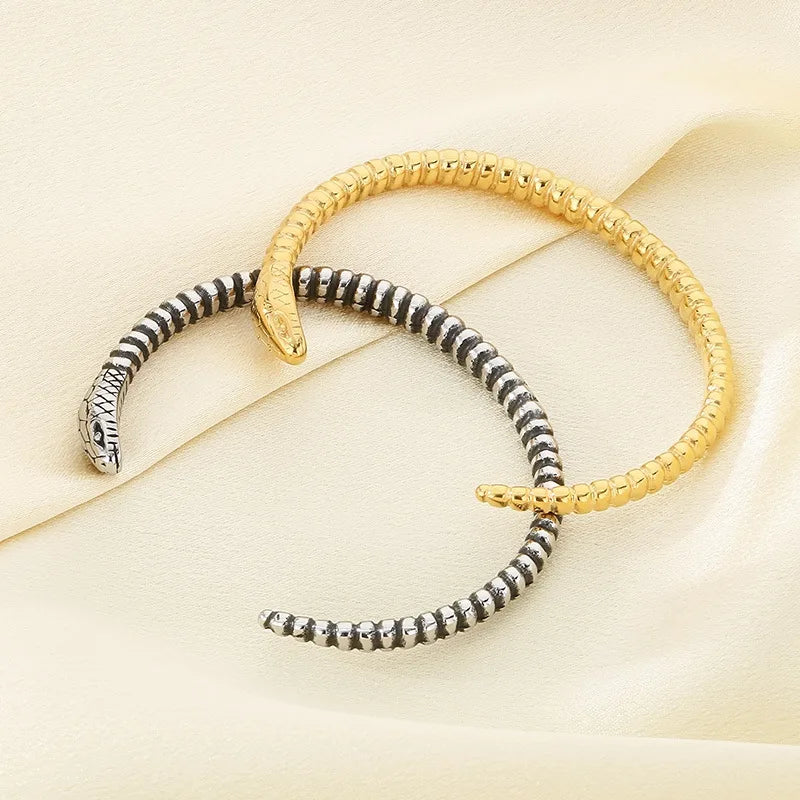 FASHIONISTA European American Retro Punk Open Snake Head Stainless Steel Jewelry Men's Women's HipHop Fashion Bangle