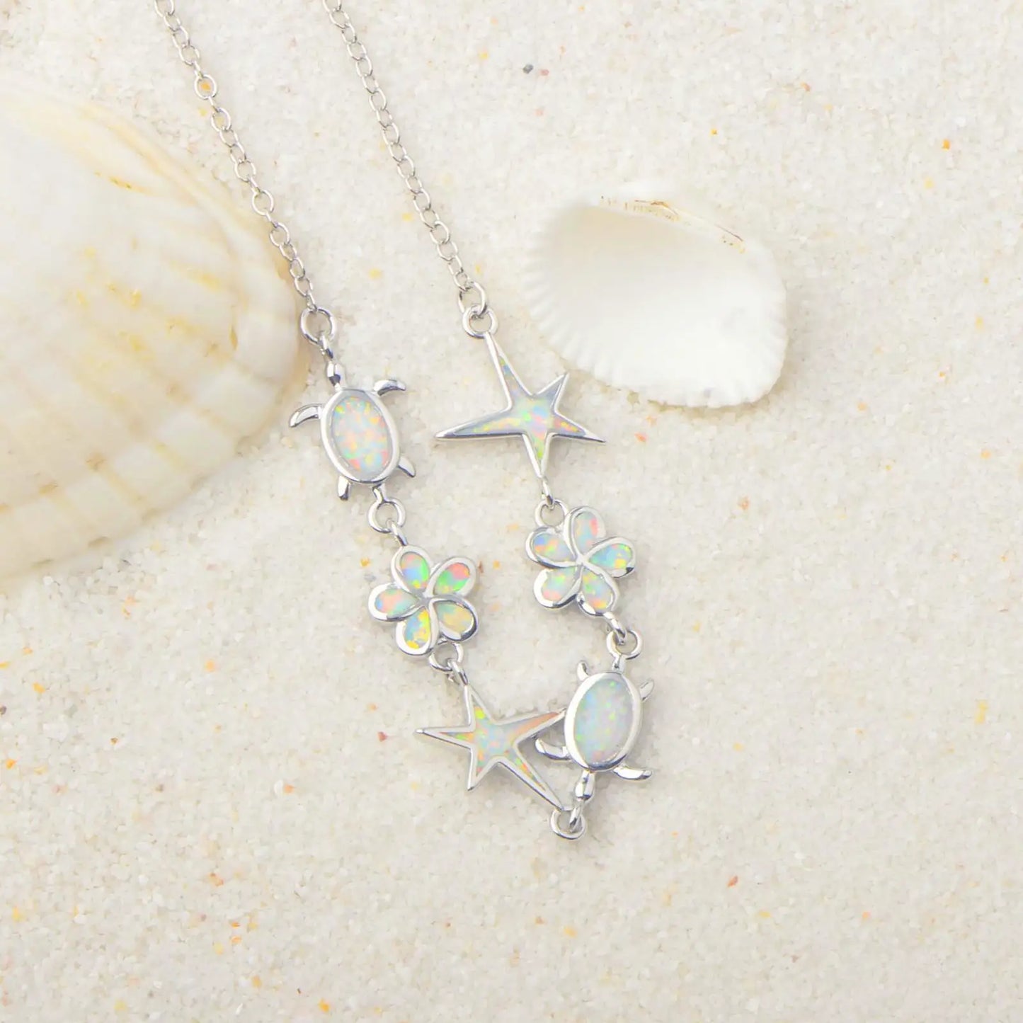 Fashionable Opal-Inlaid Beaded Bracelet-Hawaiian-Style Design Turtles Stars Flowers Trendy  Anniversary Accessory
