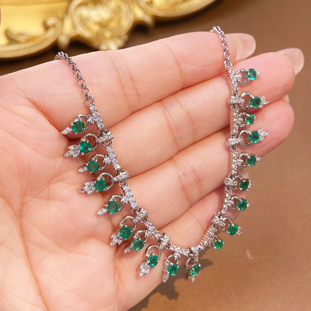 Gioiellieri Hot Popular Vintage 925 Silver Emerald Pendant Necklace New Fashion Classic Style Unisex Gift