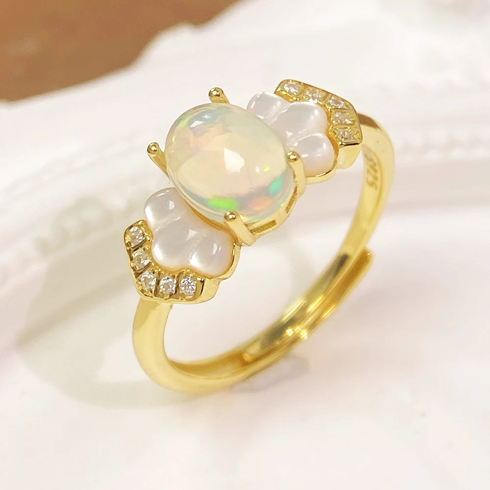 Gioiellieri Factory Women's 925 Silver Gold Rhodium Plated Luxury Natural Opal Prong Setting Ring Pendant Jewelry Set Fine