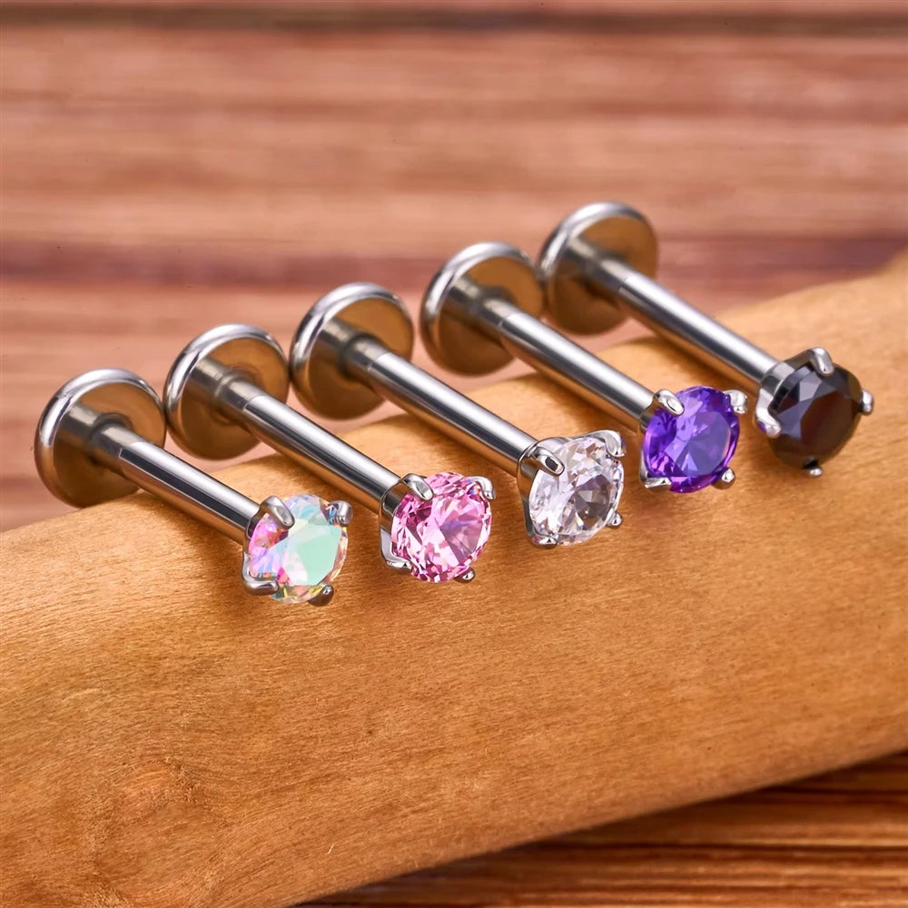 ASTM F136 Titanium Multi Color Zirconia Stud Earrings Nose Lip Ear Cartilage Rings Body Piercing Jewelry