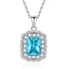 925 Sterling Silver Classic Square Blue Zircon Pendant Necklace | Luxury Blue Stone Clavicle Chain Birthday Gift for Women