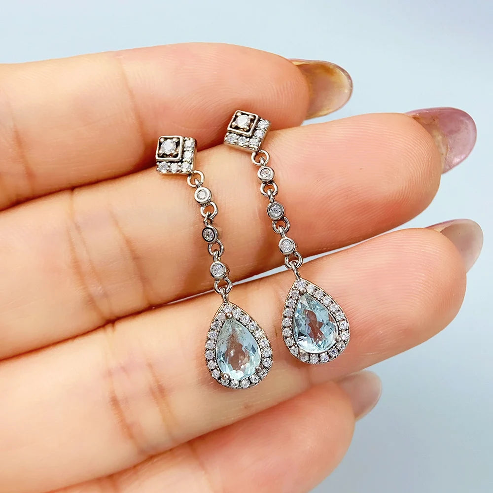 Gioiellieri Natural Aquamarine Earrings S925 Sterling Silver for Women Elegant March Birthstone Jewelry with Real Gemstones Gift for Her
