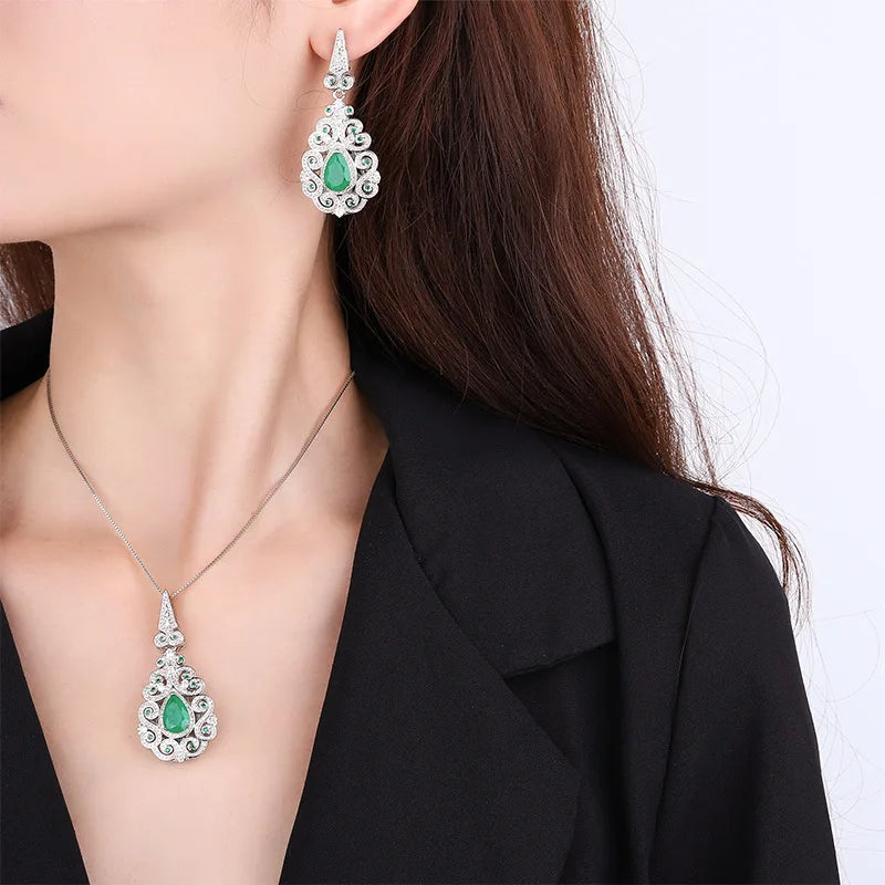 Gemfiori 2025 New Brass Gold-plated Grandmother Green Zircon Palace Style Retro Temperament Set