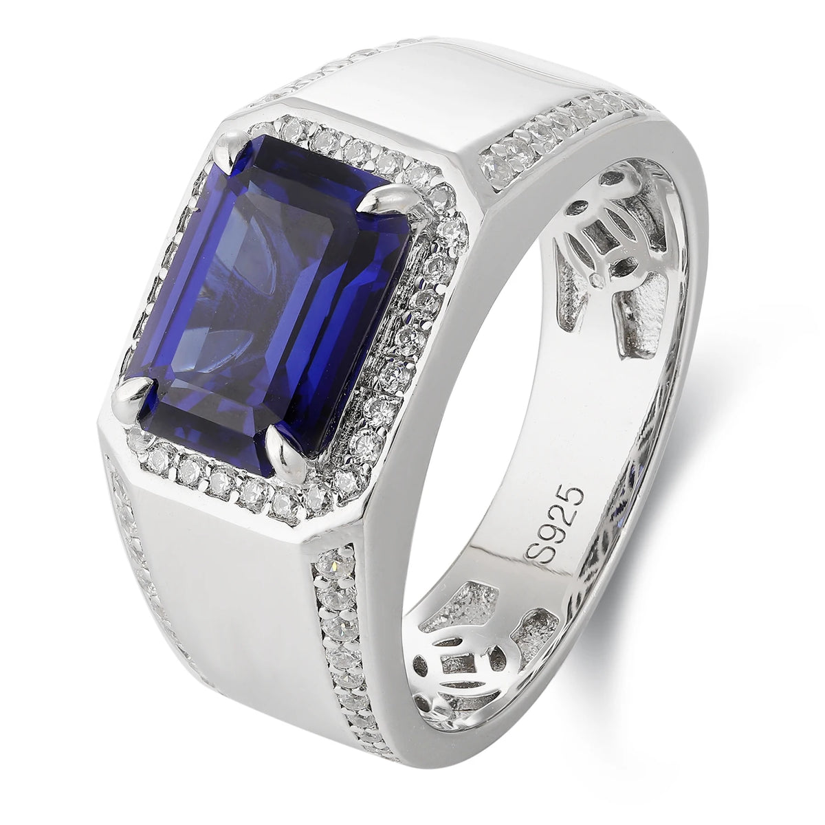Gemfiori Luxury Wedding Jewelry Men Sterling 925 Silver Men Ring 3.4ct Lab Grown Sapphire Men Ring