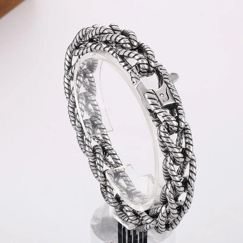KALEN 220mm Men Punk Stainless Steel Rope Shape Links Bracelet