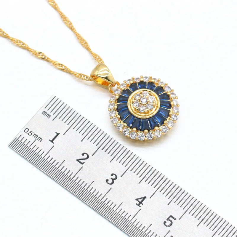 XOTICA New Design Gold Jewelry Set for Women Blue Crystal Stud Earrings Necklace Pendant Ring Bracelet Wedding Gift Box Zircon Main
