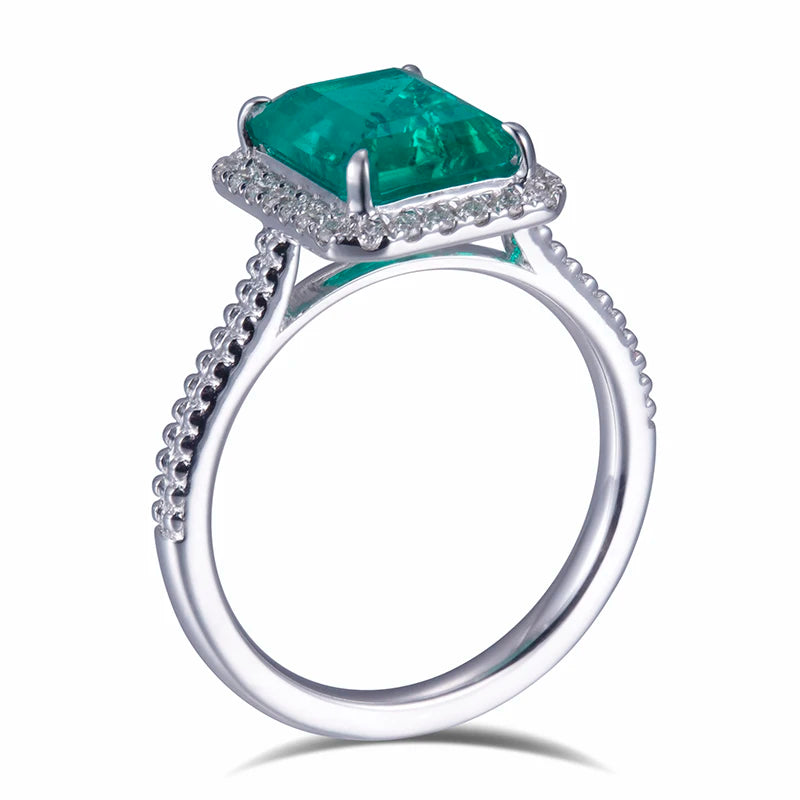 MS-608 18k Gold Custom  Women  Fashion 7*9mm Emerald Cut Emerald Halo Ring