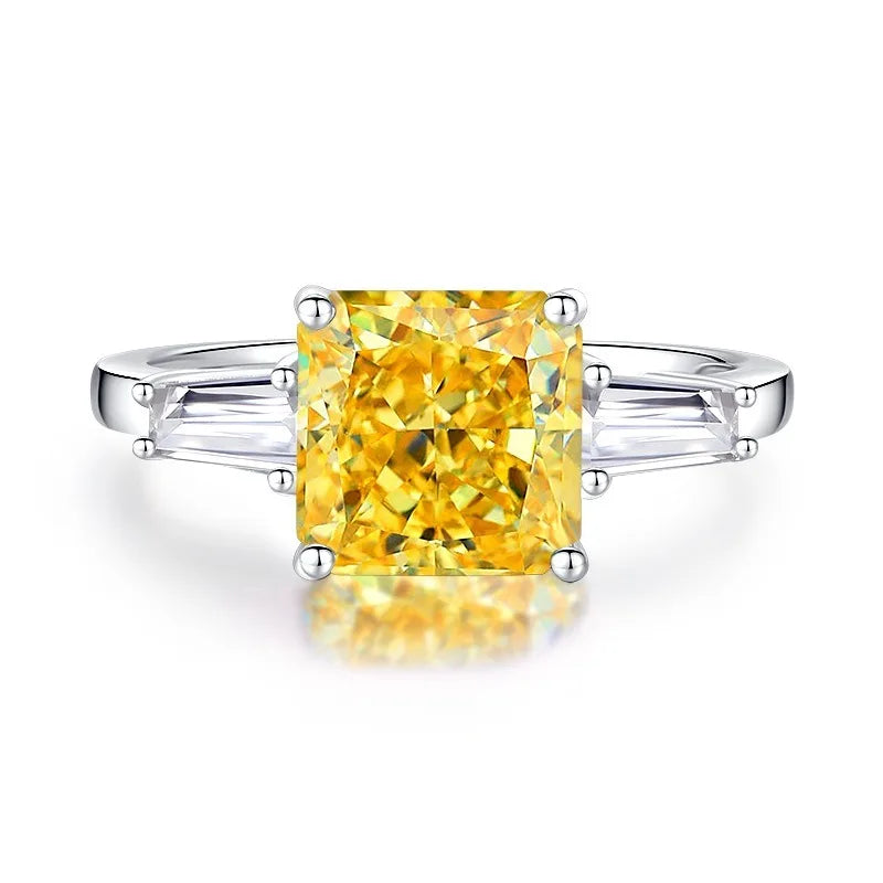 Trendy 925 Sterling Silver 5A 8A Yellow Cubic Zirconia Ring for Women Engagement Promise Bride Rings Customized Jewelry Supplies