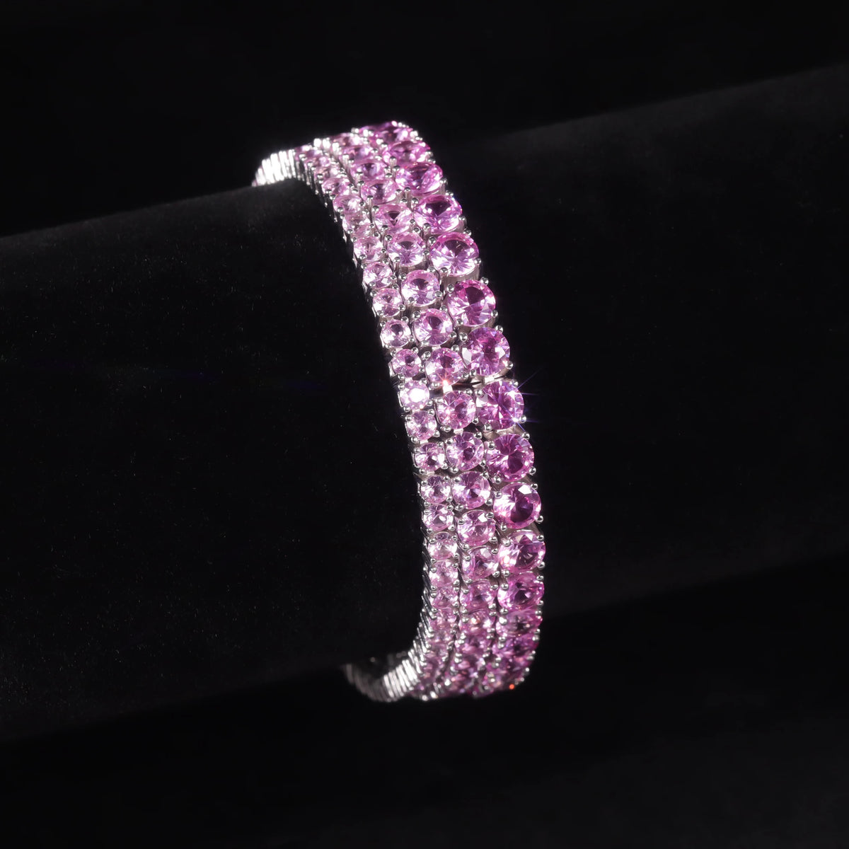 ArtistA Glamorous Women Bracelet Prong Setting 925 Silver Hip Hop 3mm Medium Pink Lab Grown Sapphire Tennis Chain Bracelets