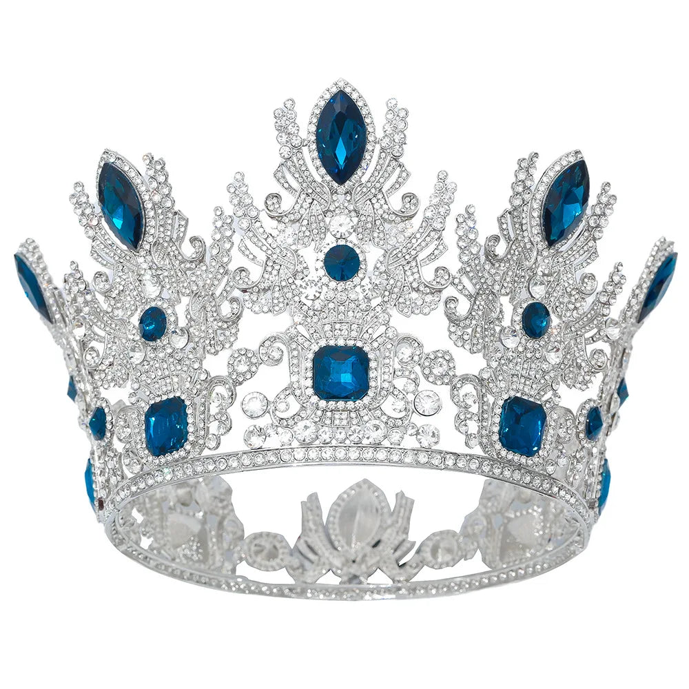 LUOXIN New Big Baroque Blue Rhinestone Beauty Crown Prom Pageant Fashion Bridal Tiaras
