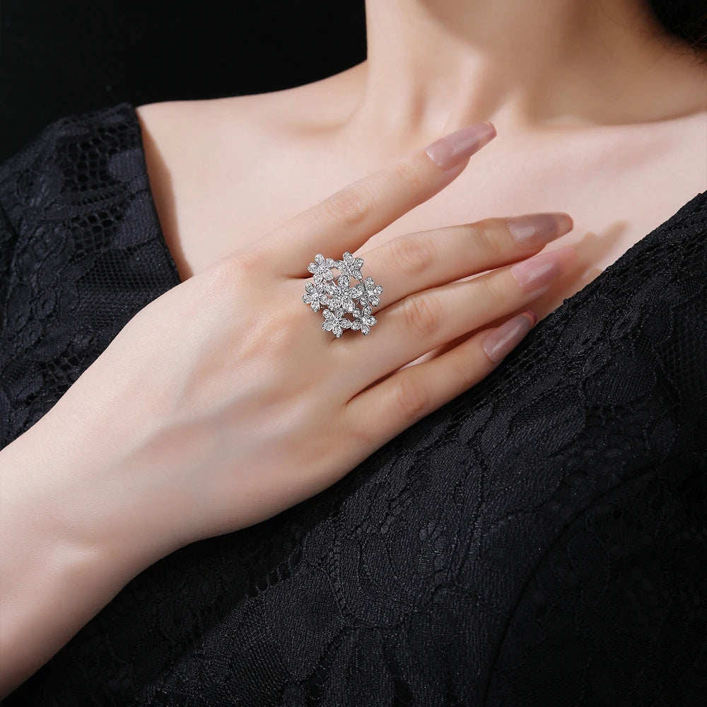 MuShan Jewelry Factory S925 Sterling Silver Ring High End Women Electroplated Gold High Carbon Diamond Jewelry