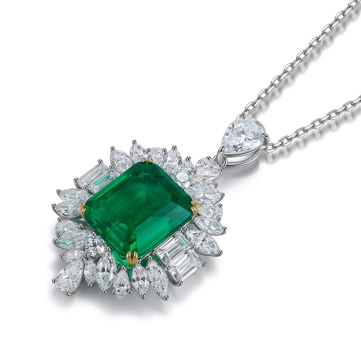 Gemfiori Anster 925 Sterling Silver High-quality Cultivated Emerald Necklace - Suitable for Parties or As a Gift