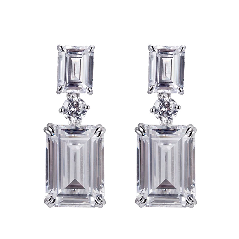 Messi Jewelry MSE-604 925 Silver High Carbon Diamond CZ White Emerald  Cut Earrings Fine Jewelry Earrings for Dating or Wedding
