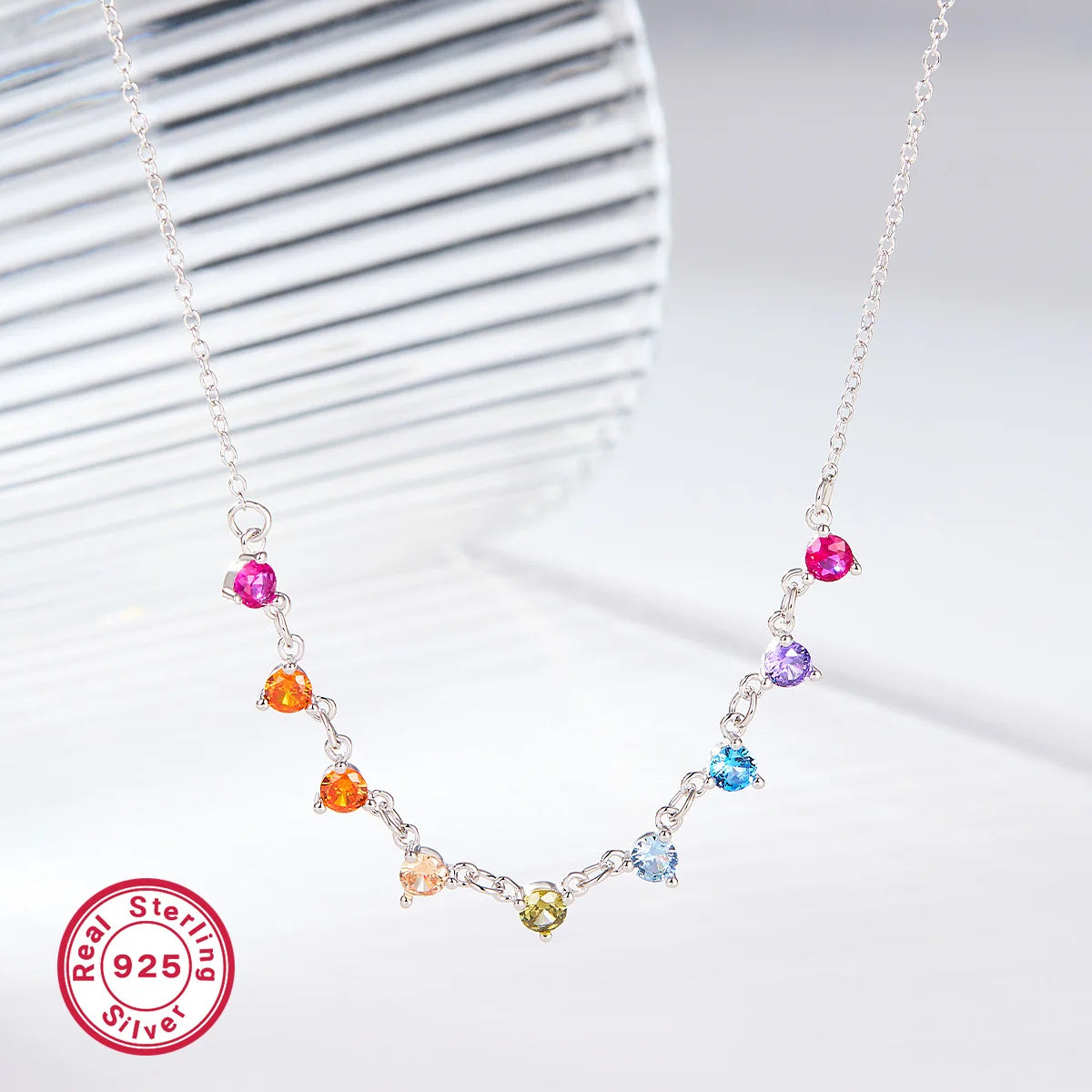 Hypoallergenic Women's Girls 925 Sterling Silver Necklace Gold Plated Rainbow Zirconia Party Choker Jewelry Wholesale Bulk