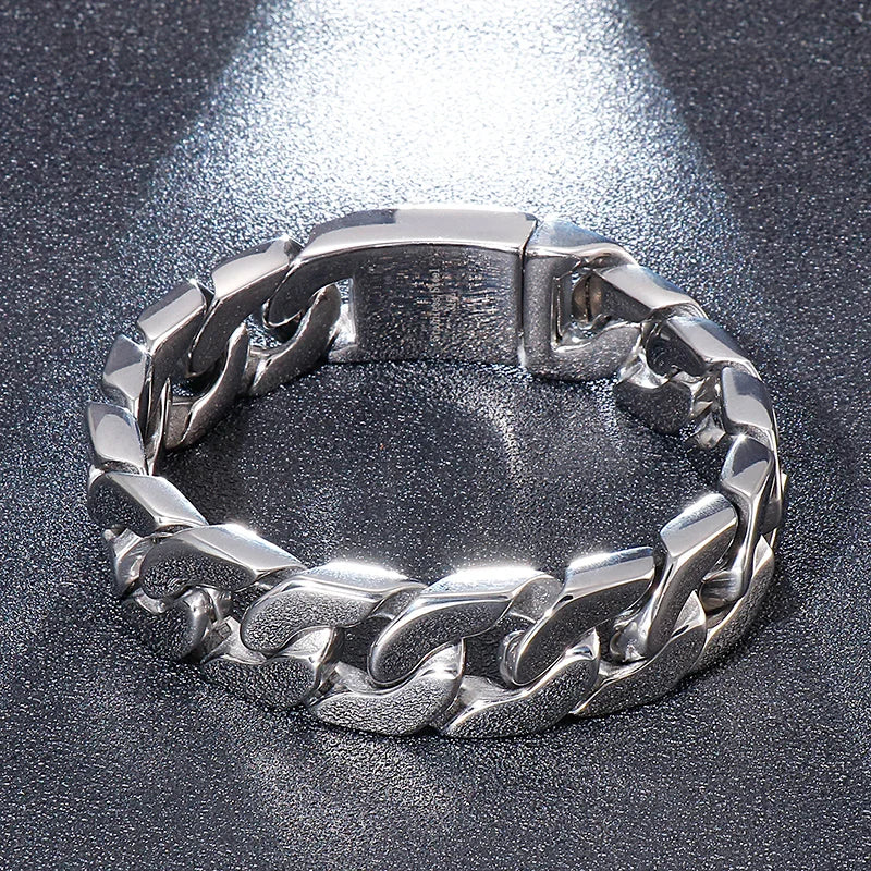 REBEL Polished/Matte Fashion Bracelets Men Stainless Steel Cuban Links Bangles