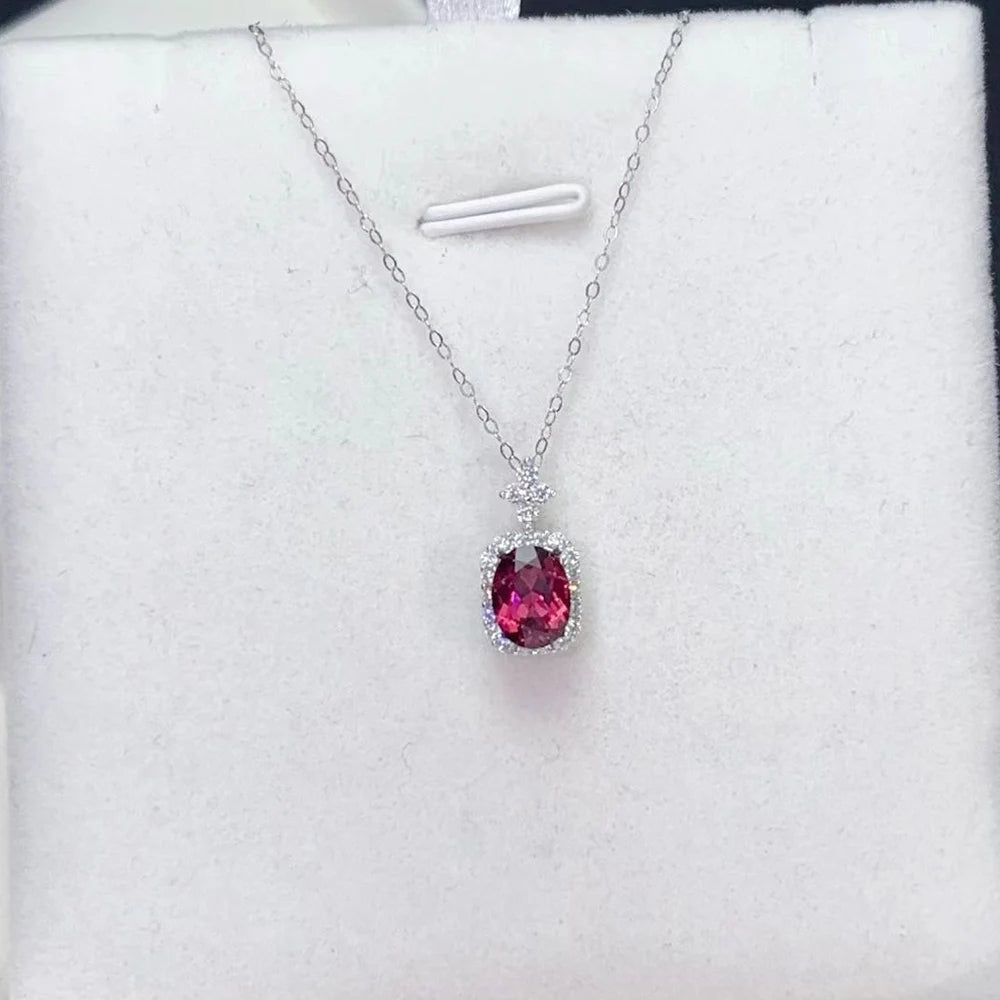 Natural Garnet Pendant Necklace 925 Sterling Silver Rhodium Plated Luxury Jewelry for Trendy Engagement Anniversary Party Gifts