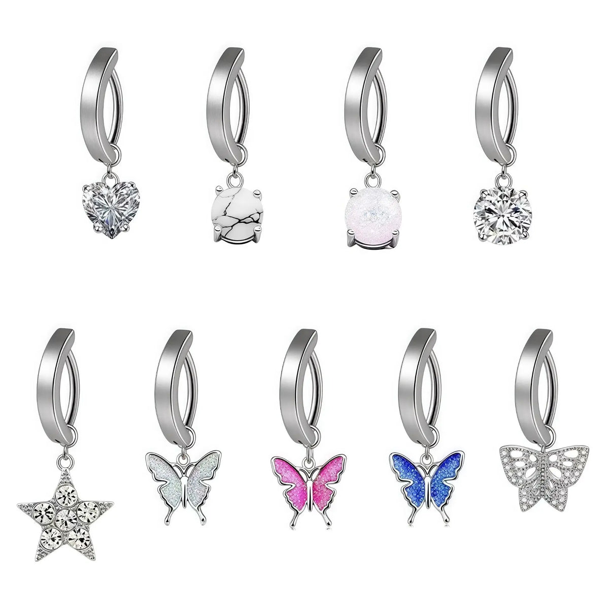 S&S Minimalist Curved Smooth Belly Button Nail butterfly Five Pointed Star Belly Button Buckle Piercing Jewelry