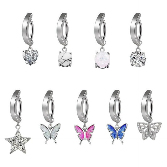 S&S Minimalist Curved Smooth Belly Button Nail butterfly Five Pointed Star Belly Button Buckle Piercing Jewelry