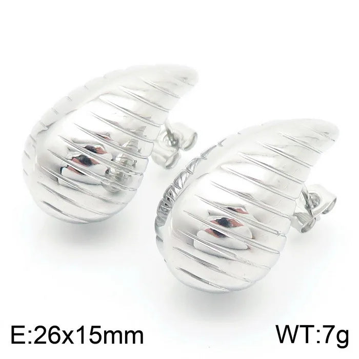 REBEL High-quality Fashion Chubby Water Drop Stainless Steel Hollow Earrings Necklace Charm Temperament Jewelry Set