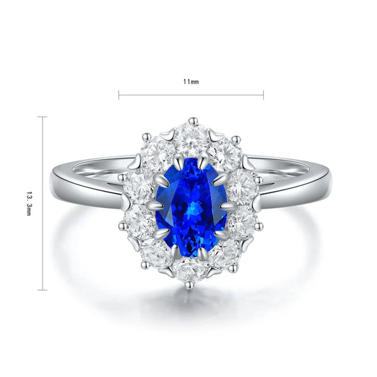 Gemfiori S925 Silver Cultured Cobalt Spinel Ring Main Stone: 0.95CT Side Stones: 1.105CT Weight: 3.17g