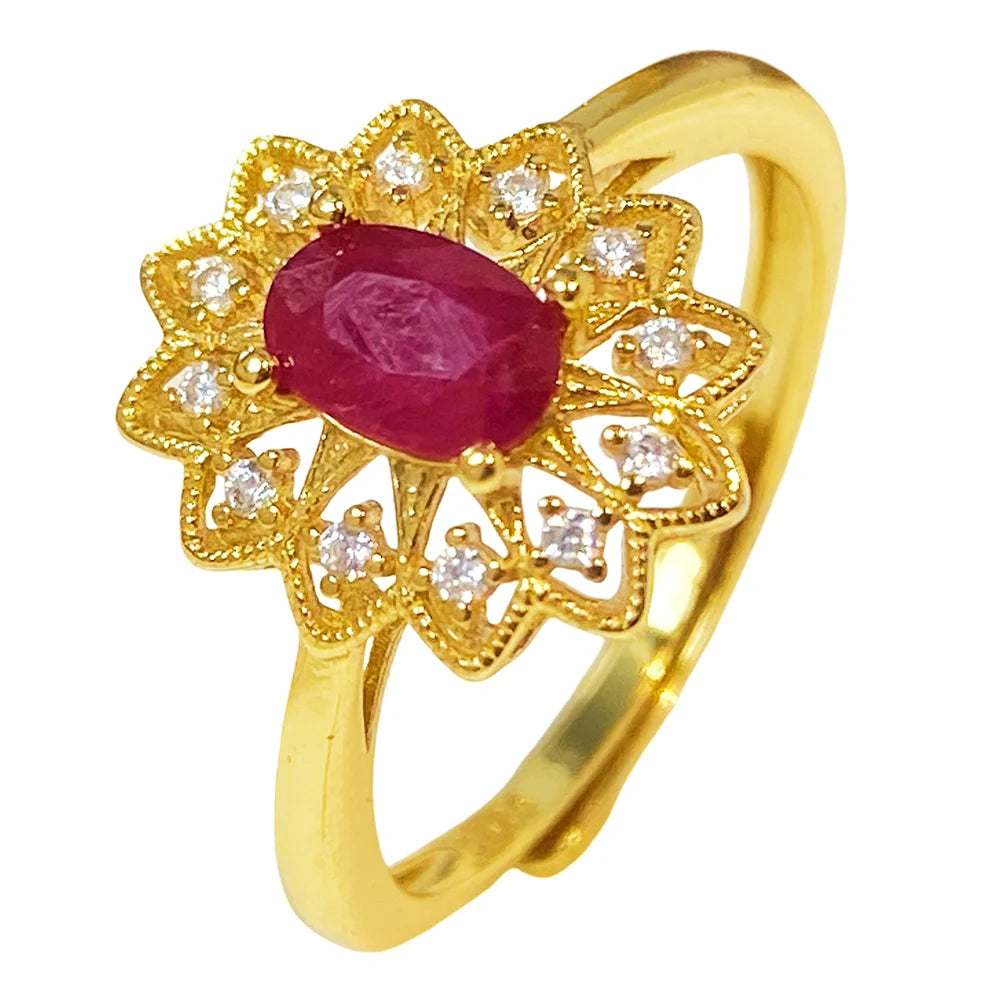 Gioiellieri 925 Sterling Silver Gold Plated Gemstone Ring Natural Ruby Prong Set Certified for Engagement Anniversary Parties Everyday Wear
