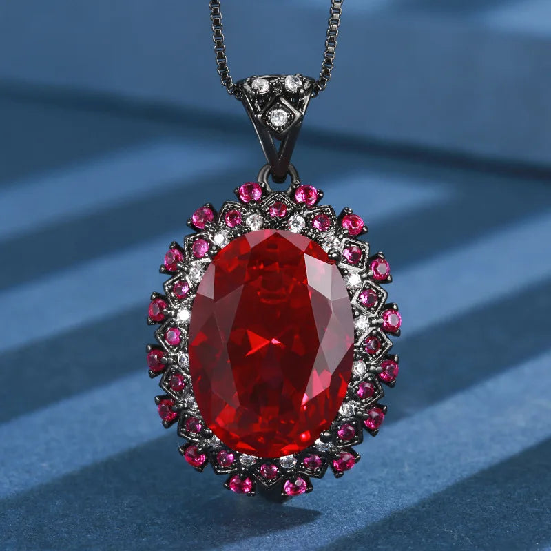Gemfiori 2025 New Hot Selling Jewelry Red Egg Shaped Zircon Charm Retro Three Piece Set