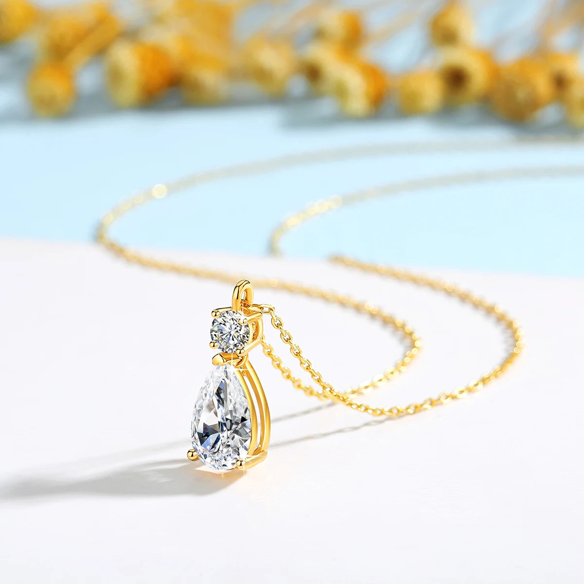 Gioiellieri Luxury Jewelry Gold Woman Engagement New Year Gift 3ct Pear Cut Moissanite Pendant Hollow 14K Real Gold Necklace